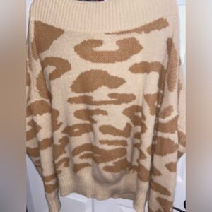 Exlura Women’s Off Shoulder Sweater Batwing Sleeve Leopard ONE-SIZE